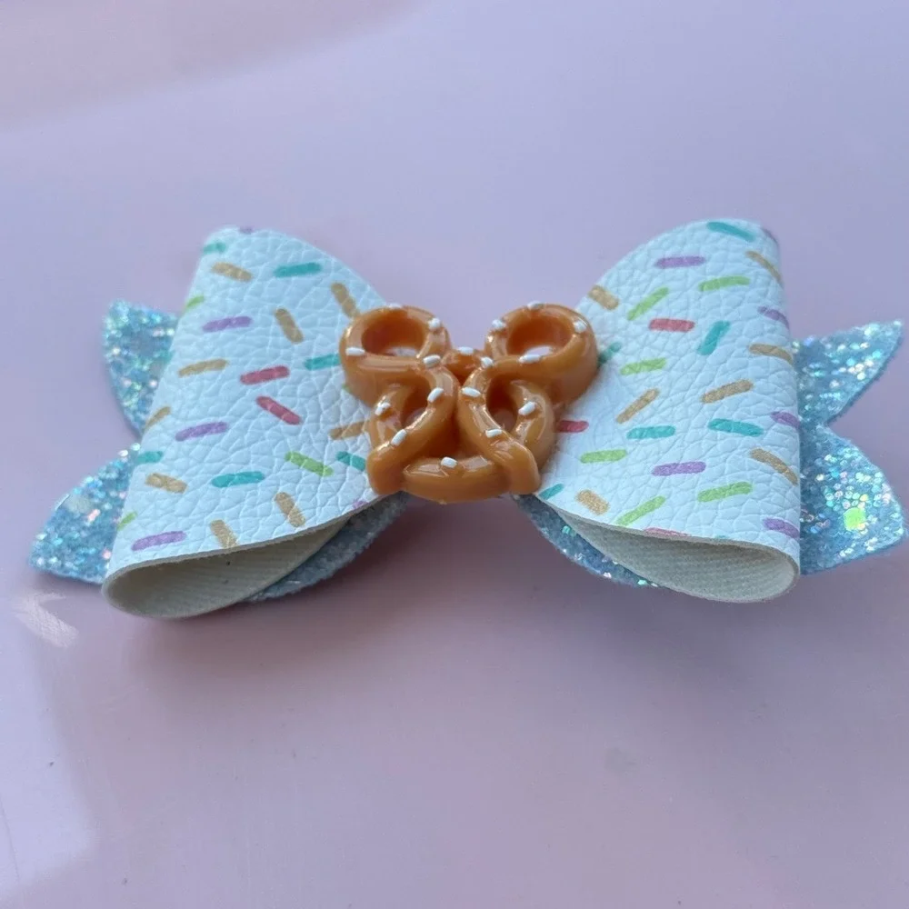 Klass Mickey Mouse Inspired Pretzel Sprinkles Sweet Treats Glitter Hair Bow Clip